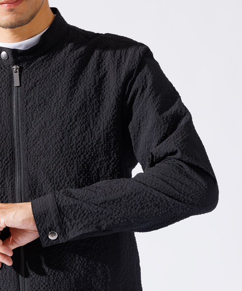 ABAHOUSE GRAY（アバハウスグレイ）の「【QuicDry / セットアップ対応】オニサッカー ライダーズジャケット / ブルゾン（ブルゾン・メンズ・ブラック/カーキ/ネイビー・46/48/50）」の7枚目の写真