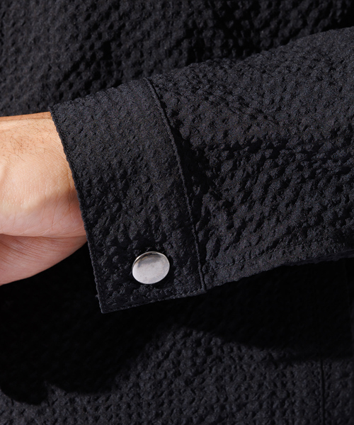ABAHOUSE GRAY（アバハウスグレイ）の「【QuicDry / セットアップ対応】オニサッカー ライダーズジャケット / ブルゾン（ブルゾン・メンズ・ブラック/カーキ/ネイビー・46/48/50）」の8枚目の写真