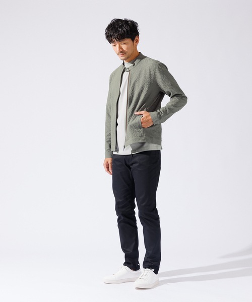 ABAHOUSE GRAY（アバハウスグレイ）の「【QuicDry / セットアップ対応】オニサッカー ライダーズジャケット / ブルゾン（ブルゾン・メンズ・ブラック/カーキ/ネイビー・46/48/50）」の22枚目の写真
