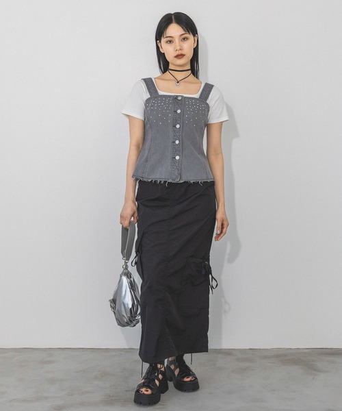 PAGEBOY（ページボーイ）の「ラインストーンデニムビスチェ（ベスト・レディース・ブルー/ブラック・FREE）」の6枚目の写真