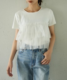 【MAISON BREEZE reveur】 チュールフリル半袖ニット half sleeve ruffle frill tulle knit