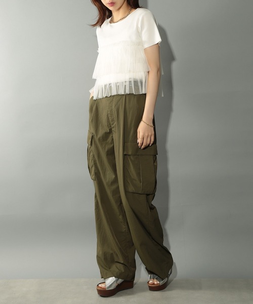 MAISON BREEZE reveur（メゾンブリーズレヴール）の「【MAISON BREEZE reveur】 チュールフリル半袖ニット half sleeve ruffle frill tulle knit（ニット/セーター・レディース・オフホワイト/グレー/ブラック・FREE）」の6枚目の写真