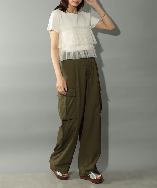 MAISON BREEZE reveur（メゾンブリーズレヴール）の「【MAISON BREEZE reveur】 チュールフリル半袖ニット half sleeve ruffle frill tulle knit（ニット/セーター・レディース・オフホワイト/グレー/ブラック・FREE）」の7枚目の写真