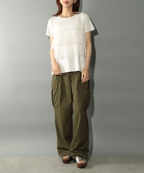 MAISON BREEZE reveur（メゾンブリーズレヴール）の「【MAISON BREEZE reveur】 チュールフリル半袖ニット half sleeve ruffle frill tulle knit（ニット/セーター・レディース・オフホワイト/グレー/ブラック・FREE）」の8枚目の写真