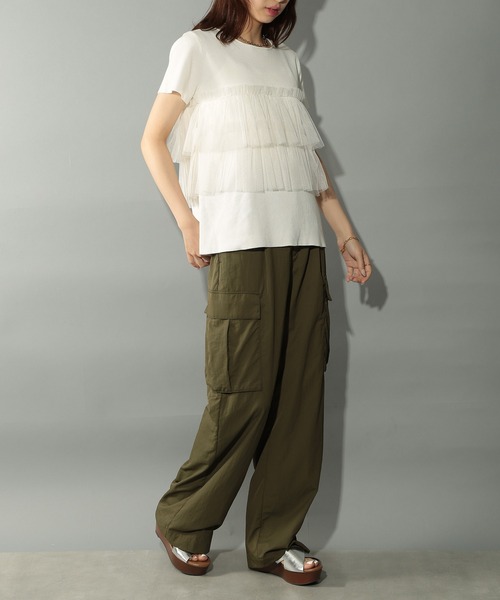 MAISON BREEZE reveur（メゾンブリーズレヴール）の「【MAISON BREEZE reveur】 チュールフリル半袖ニット half sleeve ruffle frill tulle knit（ニット/セーター・レディース・オフホワイト/グレー/ブラック・FREE）」の9枚目の写真