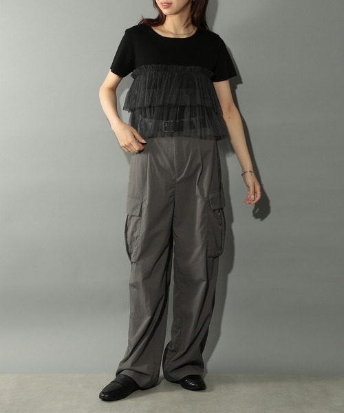 MAISON BREEZE reveur（メゾンブリーズレヴール）の「【MAISON BREEZE reveur】 チュールフリル半袖ニット half sleeve ruffle frill tulle knit（ニット/セーター・レディース・オフホワイト/グレー/ブラック・FREE）」の10枚目の写真