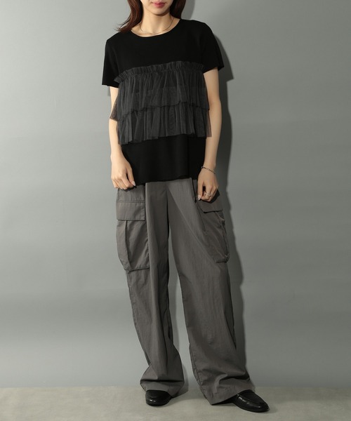 MAISON BREEZE reveur（メゾンブリーズレヴール）の「【MAISON BREEZE reveur】 チュールフリル半袖ニット half sleeve ruffle frill tulle knit（ニット/セーター・レディース・オフホワイト/グレー/ブラック・FREE）」の12枚目の写真