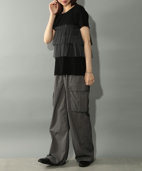 MAISON BREEZE reveur（メゾンブリーズレヴール）の「【MAISON BREEZE reveur】 チュールフリル半袖ニット half sleeve ruffle frill tulle knit（ニット/セーター・レディース・オフホワイト/グレー/ブラック・FREE）」の13枚目の写真