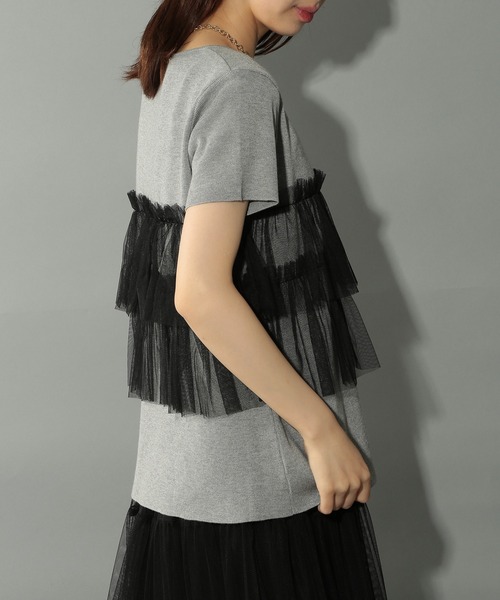 MAISON BREEZE reveur（メゾンブリーズレヴール）の「【MAISON BREEZE reveur】 チュールフリル半袖ニット half sleeve ruffle frill tulle knit（ニット/セーター・レディース・オフホワイト/グレー/ブラック・FREE）」の15枚目の写真
