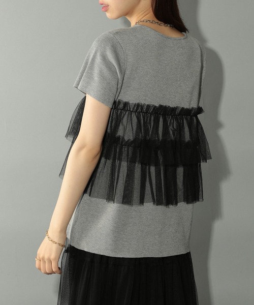 MAISON BREEZE reveur（メゾンブリーズレヴール）の「【MAISON BREEZE reveur】 チュールフリル半袖ニット half sleeve ruffle frill tulle knit（ニット/セーター・レディース・オフホワイト/グレー/ブラック・FREE）」の16枚目の写真