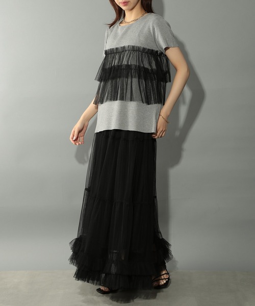 MAISON BREEZE reveur（メゾンブリーズレヴール）の「【MAISON BREEZE reveur】 チュールフリル半袖ニット half sleeve ruffle frill tulle knit（ニット/セーター・レディース・オフホワイト/グレー/ブラック・FREE）」の17枚目の写真