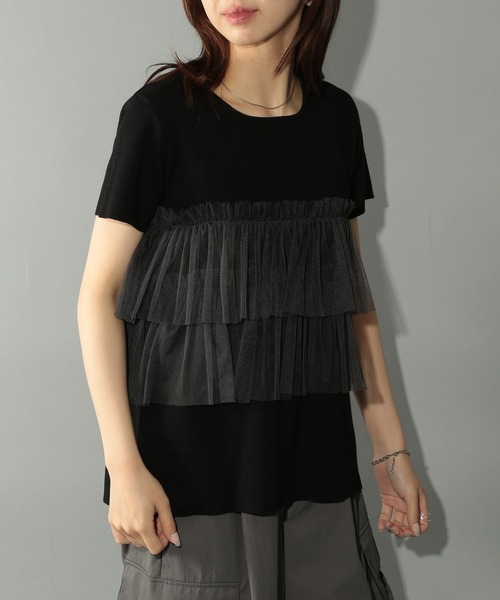 MAISON BREEZE reveur（メゾンブリーズレヴール）の「【MAISON BREEZE reveur】 チュールフリル半袖ニット half sleeve ruffle frill tulle knit（ニット/セーター・レディース・オフホワイト/グレー/ブラック・FREE）」の20枚目の写真
