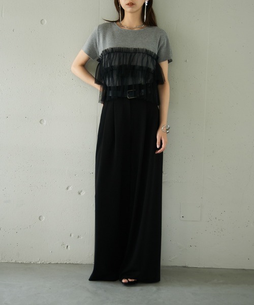 MAISON BREEZE reveur(メゾンブリーズレヴール)の「【MAISON BREEZE reveur】 チュールフリル半袖ニット half sleeve ruffle frill tulle knit(ニット/セーター・レディース・オフホワイト/グレー/ブラック・FREE)」の14枚目の写真