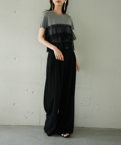 MAISON BREEZE reveur(メゾンブリーズレヴール)の「【MAISON BREEZE reveur】 チュールフリル半袖ニット half sleeve ruffle frill tulle knit(ニット/セーター・レディース・オフホワイト/グレー/ブラック・FREE)」の15枚目の写真