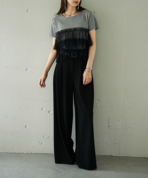 MAISON BREEZE reveur(メゾンブリーズレヴール)の「【MAISON BREEZE reveur】 チュールフリル半袖ニット half sleeve ruffle frill tulle knit(ニット/セーター・レディース・オフホワイト/グレー/ブラック・FREE)」の16枚目の写真