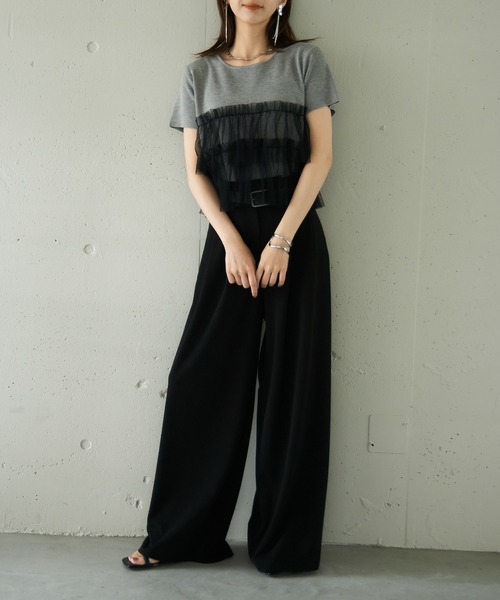 MAISON BREEZE reveur(メゾンブリーズレヴール)の「【MAISON BREEZE reveur】 チュールフリル半袖ニット half sleeve ruffle frill tulle knit(ニット/セーター・レディース・オフホワイト/グレー/ブラック・FREE)」の17枚目の写真