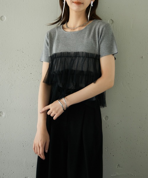 MAISON BREEZE reveur(メゾンブリーズレヴール)の「【MAISON BREEZE reveur】 チュールフリル半袖ニット half sleeve ruffle frill tulle knit(ニット/セーター・レディース・オフホワイト/グレー/ブラック・FREE)」の18枚目の写真