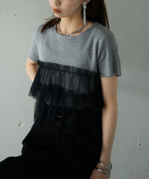 MAISON BREEZE reveur(メゾンブリーズレヴール)の「【MAISON BREEZE reveur】 チュールフリル半袖ニット half sleeve ruffle frill tulle knit(ニット/セーター・レディース・オフホワイト/グレー/ブラック・FREE)」の13枚目の写真