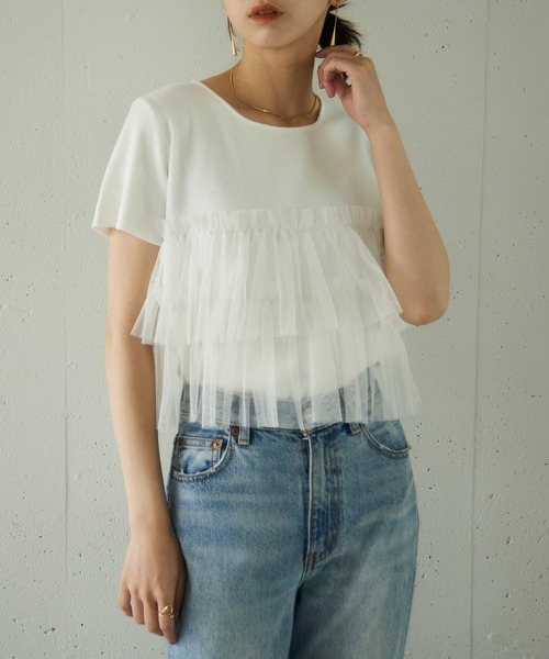 MAISON BREEZE reveur（メゾンブリーズレヴール）の「【MAISON BREEZE reveur】 チュールフリル半袖ニット half sleeve ruffle frill tulle knit（ニット/セーター・レディース・オフホワイト/グレー/ブラック・FREE）」の22枚目の写真