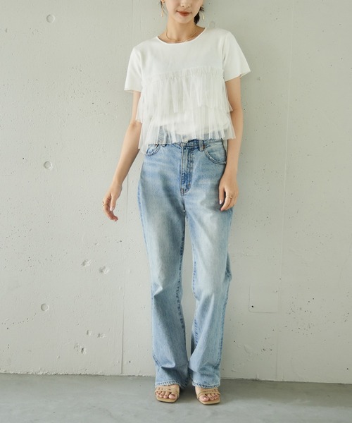 MAISON BREEZE reveur(メゾンブリーズレヴール)の「【MAISON BREEZE reveur】 チュールフリル半袖ニット half sleeve ruffle frill tulle knit(ニット/セーター・レディース・オフホワイト/グレー/ブラック・FREE)」の9枚目の写真