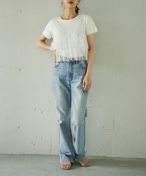 MAISON BREEZE reveur(メゾンブリーズレヴール)の「【MAISON BREEZE reveur】 チュールフリル半袖ニット half sleeve ruffle frill tulle knit(ニット/セーター・レディース・オフホワイト/グレー/ブラック・FREE)」の20枚目の写真