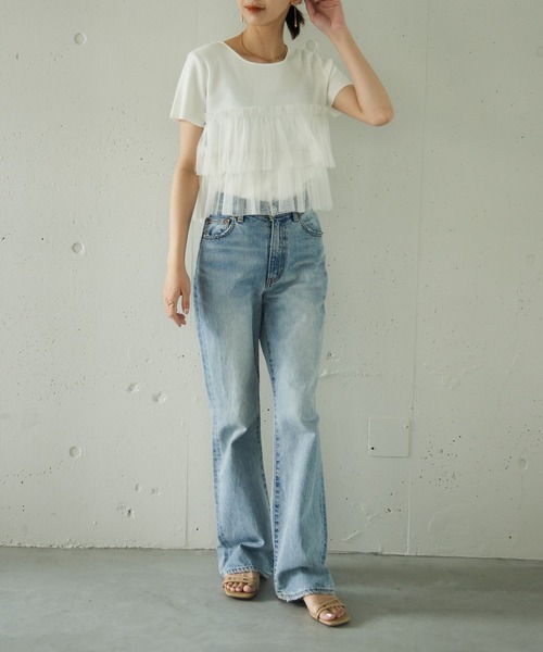 MAISON BREEZE reveur(メゾンブリーズレヴール)の「【MAISON BREEZE reveur】 チュールフリル半袖ニット half sleeve ruffle frill tulle knit(ニット/セーター・レディース・オフホワイト/グレー/ブラック・FREE)」の21枚目の写真