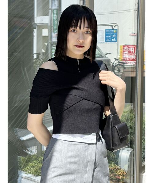 MURUA（ムルーア）の「ジップカシュクールニット（ニット/セーター・レディース・ブルー/オレンジ/ブラック/ベージュ・FREE）」の5枚目の写真