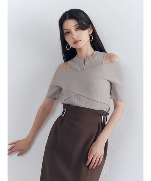 MURUA（ムルーア）の「ジップカシュクールニット（ニット/セーター・レディース・ブルー/オレンジ/ブラック/ベージュ・FREE）」の9枚目の写真