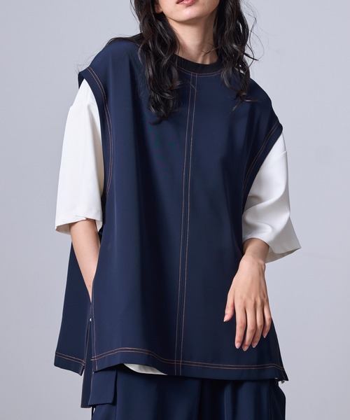 JUNRED（ジュンレッド）の「【 セットアップ対応 】ドレープツイルアジャストスリットベスト（ベスト・メンズ・ネイビー/ブラック・L/M/S）」の2枚目の写真