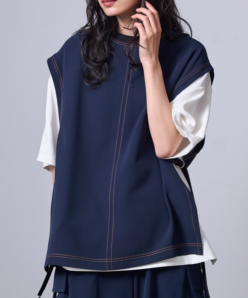 JUNRED（ジュンレッド）の「【 セットアップ対応 】ドレープツイルアジャストスリットベスト（ベスト・メンズ・ネイビー/ブラック・L/M/S）」の6枚目の写真