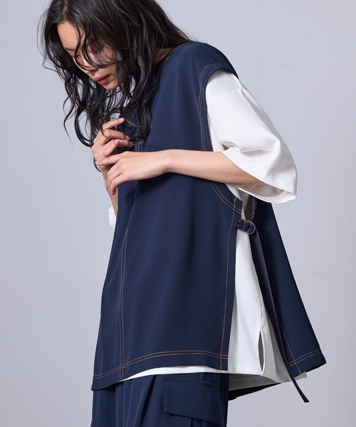 JUNRED（ジュンレッド）の「【 セットアップ対応 】ドレープツイルアジャストスリットベスト（ベスト・メンズ・ネイビー/ブラック・L/M/S）」の7枚目の写真