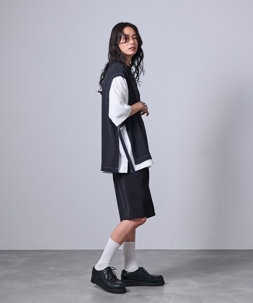 JUNRED（ジュンレッド）の「【 セットアップ対応 】ドレープツイルアジャストスリットベスト（ベスト・メンズ・ネイビー/ブラック・L/M/S）」の8枚目の写真