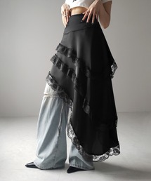 me+em select(~[ZNg)́y Qcolor zAVg[[XtXJ[g ^ asymmetrical lace frill skirt(XJ[g)