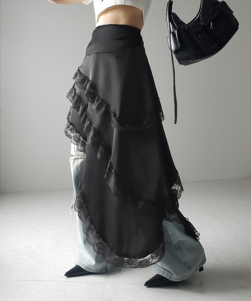 me+em select（ミームセレクト）の「【 ２color 】アシンメトリーレースフリルスカート ／ asymmetrical lace frill skirt（スカート・レディース・ホワイト/ブラック・MEDIUM/SMALL）」の20枚目の写真