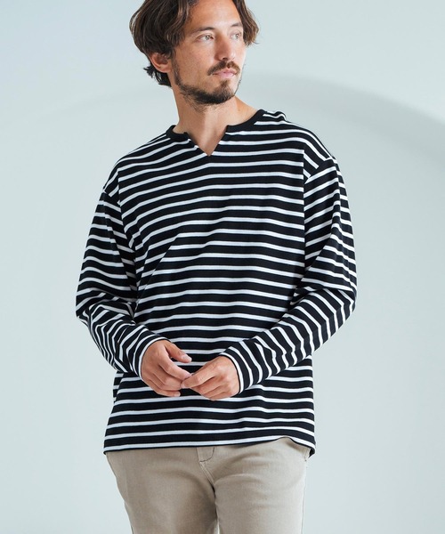 Magine(マージン)の「mlt4788-Border Pattern Span Fraise Long Sleeve Cut Sew ロンT(Tシャツ/カットソー・メンズ・ブラック×ホワイト/ブラック×グレー/グレー×ホワイト・44/46/48)」の3枚目の写真