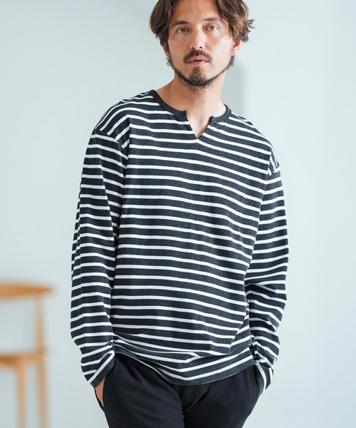 Magine(マージン)の「mlt4788-Border Pattern Span Fraise Long Sleeve Cut Sew ロンT(Tシャツ/カットソー・メンズ・ブラック×ホワイト/ブラック×グレー/グレー×ホワイト・44/46/48)」の4枚目の写真
