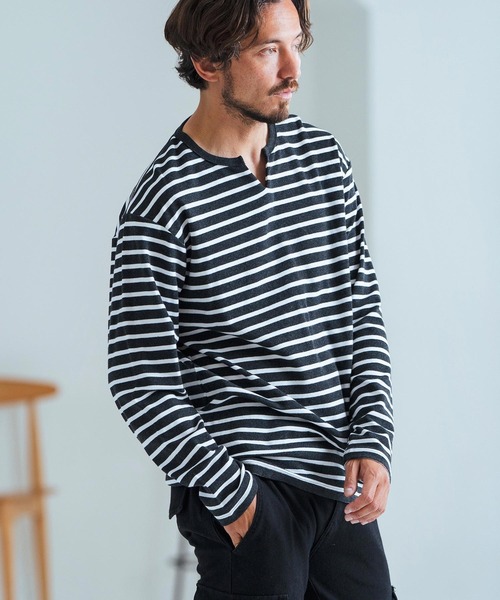 Magine(マージン)の「mlt4788-Border Pattern Span Fraise Long Sleeve Cut Sew ロンT(Tシャツ/カットソー・メンズ・ブラック×ホワイト/ブラック×グレー/グレー×ホワイト・44/46/48)」の5枚目の写真