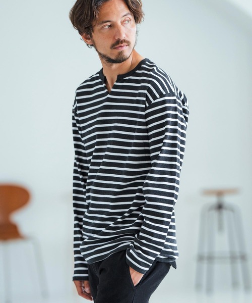 Magine(マージン)の「mlt4788-Border Pattern Span Fraise Long Sleeve Cut Sew ロンT(Tシャツ/カットソー・メンズ・ブラック×ホワイト/ブラック×グレー/グレー×ホワイト・44/46/48)」の6枚目の写真