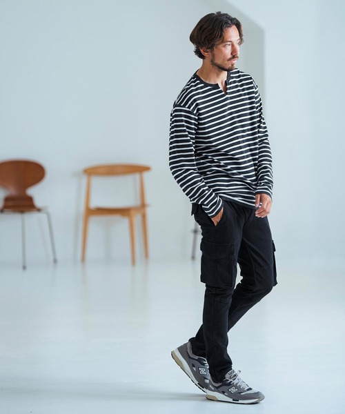 Magine(マージン)の「mlt4788-Border Pattern Span Fraise Long Sleeve Cut Sew ロンT(Tシャツ/カットソー・メンズ・ブラック×ホワイト/ブラック×グレー/グレー×ホワイト・44/46/48)」の7枚目の写真