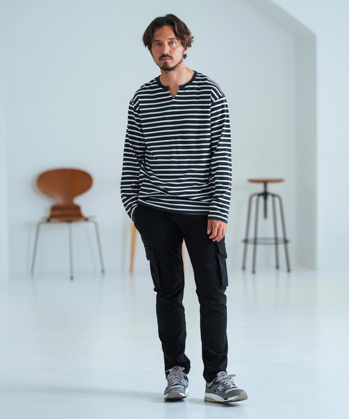 Magine(マージン)の「mlt4788-Border Pattern Span Fraise Long Sleeve Cut Sew ロンT(Tシャツ/カットソー・メンズ・ブラック×ホワイト/ブラック×グレー/グレー×ホワイト・44/46/48)」の8枚目の写真