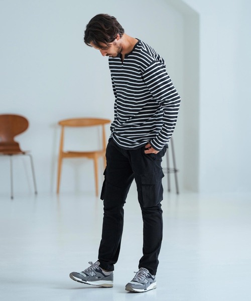 Magine(マージン)の「mlt4788-Border Pattern Span Fraise Long Sleeve Cut Sew ロンT(Tシャツ/カットソー・メンズ・ブラック×ホワイト/ブラック×グレー/グレー×ホワイト・44/46/48)」の9枚目の写真