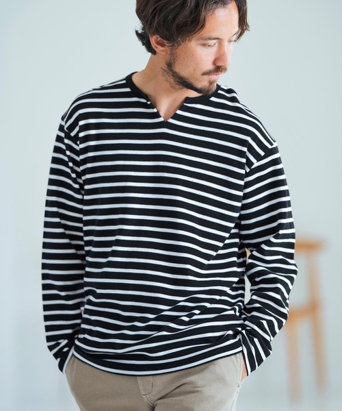 Magine(マージン)の「mlt4788-Border Pattern Span Fraise Long Sleeve Cut Sew ロンT(Tシャツ/カットソー・メンズ・ブラック×ホワイト/ブラック×グレー/グレー×ホワイト・44/46/48)」の11枚目の写真