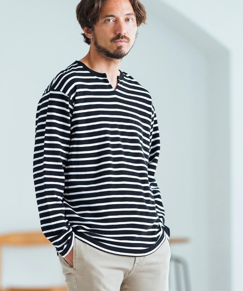 Magine(マージン)の「mlt4788-Border Pattern Span Fraise Long Sleeve Cut Sew ロンT(Tシャツ/カットソー・メンズ・ブラック×ホワイト/ブラック×グレー/グレー×ホワイト・44/46/48)」の12枚目の写真