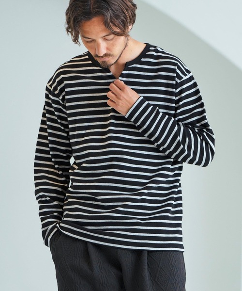 Magine(マージン)の「mlt4788-Border Pattern Span Fraise Long Sleeve Cut Sew ロンT(Tシャツ/カットソー・メンズ・ブラック×ホワイト/ブラック×グレー/グレー×ホワイト・44/46/48)」の19枚目の写真