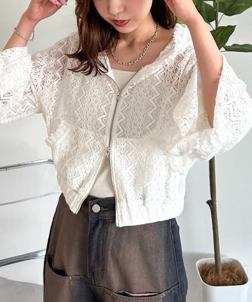 apres jour mignon(アプレジュールミニョン)の「レースパーカー【ZOZOTOWN限定アイテム】(カーディガン/ボレロ・レディース・オフホワイト/ブラック・X-LARGE/フリー)」の5枚目の写真
