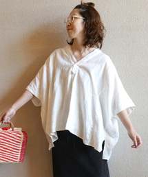 40リネンワッシャー Vスキッパーシャツ