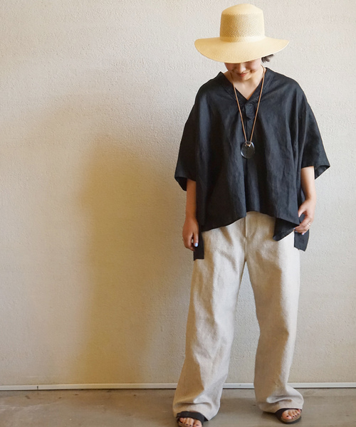 40リネンワッシャー Vスキッパーシャツ（シャツ/ブラウス