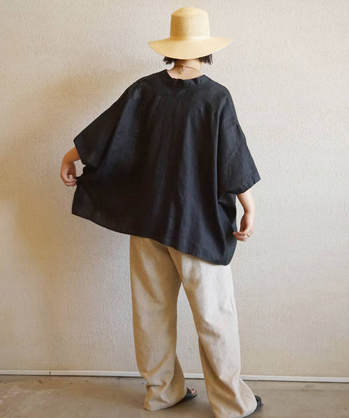 JOURNAL STANDARD LUXE(ジャーナルスタンダード ラックス)の「40リネンワッシャー Vスキッパーシャツ(シャツ/ブラウス・レディース・ブラック/ホワイト・FREE)」の5枚目の写真