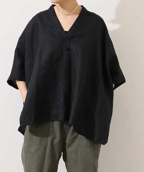 JOURNAL STANDARD LUXE(ジャーナルスタンダード ラックス)の「40リネンワッシャー Vスキッパーシャツ(シャツ/ブラウス・レディース・ブラック/ホワイト・FREE)」の8枚目の写真