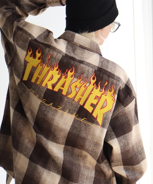THRASHER(スラッシャー)の「【THRASHER/スラッシャー】バックロゴデザイン ビッグシルエット ネルシャツ(シャツ/ブラウス・メンズ・ブラウン/ブラック・M/L/XL)」の2枚目の写真